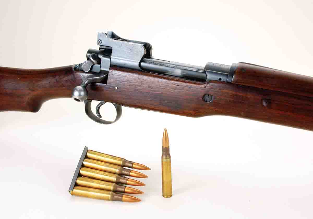 Because the original design of Model 1917s had been for Britain’s .303 cartridge, their magazines could actually hold six .30-06 cartridges. However, troops were issued the same five-round stripper clips used for Model 1903s.
